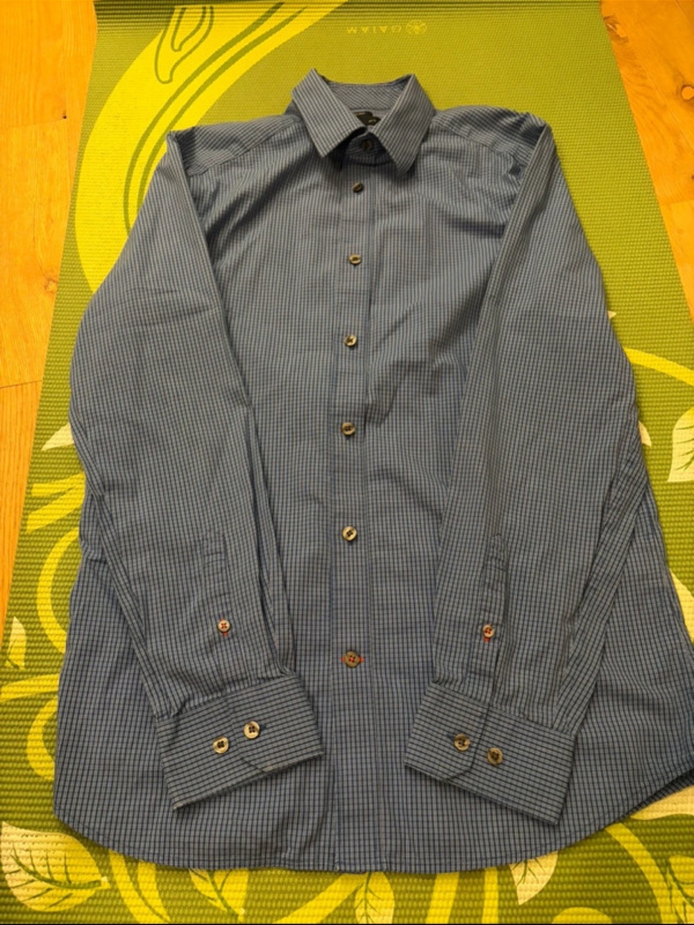 Vintage Gap Men's Blue Check Long-Sleeve Dress Shirt